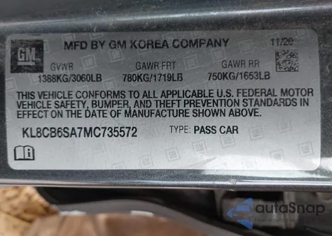 2021 Chevrolet Spark Fwd Ls Automatic z USA, uszkodzony, nr VIN KL8CB6SA7MC735572